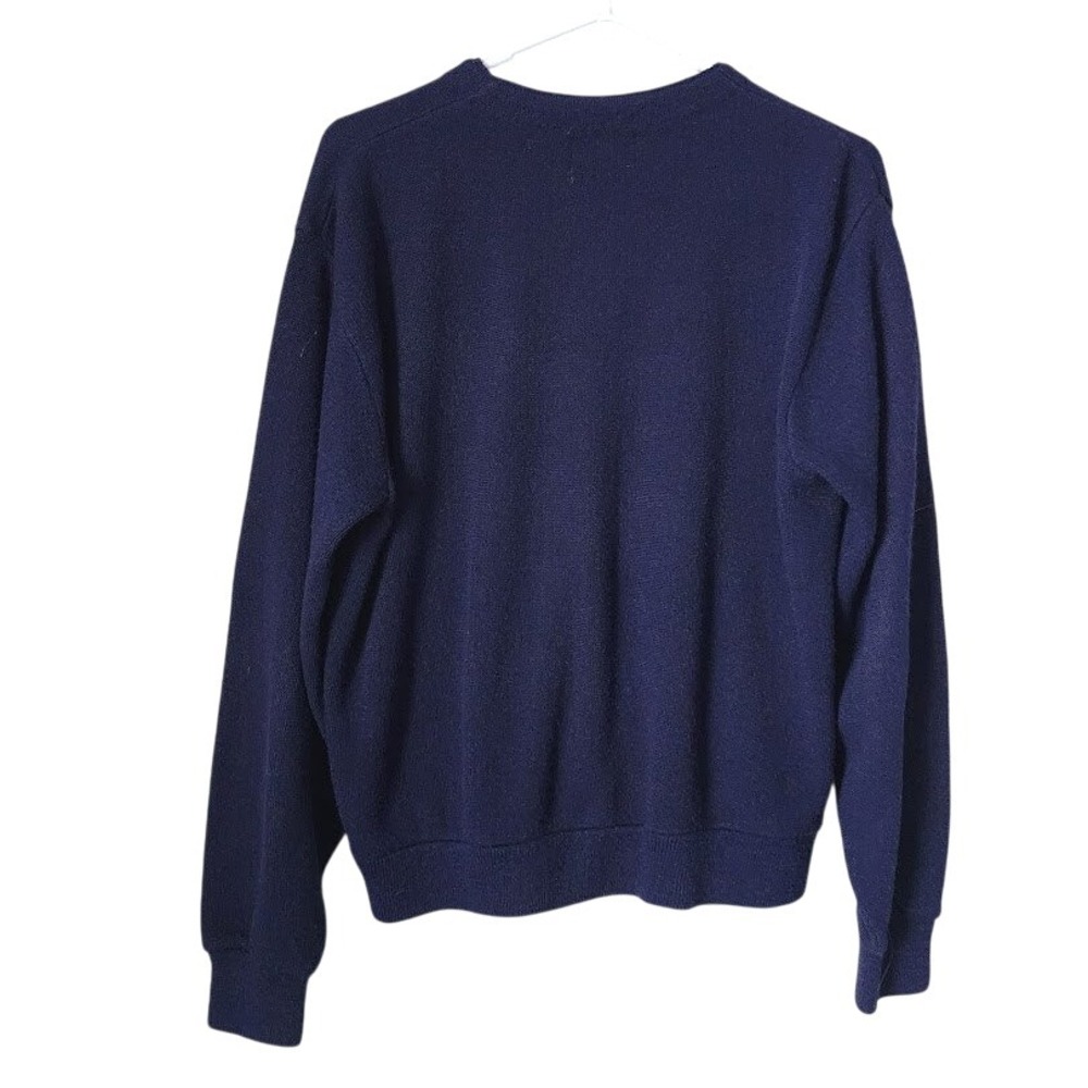 CHALLENGER VINTAGE 70's Turtle Embroidered‎ Cardigan Navy Blue M Retro Preppy - Picture 3 of 7